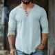 Fashionable Mens Casual Solid-Color Four-Button Long-Sleeve T-Shirt