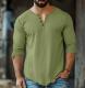 Fashionable Mens Casual Solid-Color Four-Button Long-Sleeve T-Shirt