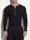 Black Henley Neck Ribbed Slim Fit Long Sleeve Knit Top