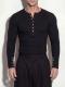 Black Henley Neck Ribbed Slim Fit Long Sleeve Knit Top