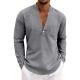 SpringAutumn Loose Linen Mens Casual Breathable Long-Sleeve