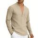 SpringAutumn Loose Linen Mens Casual Breathable Long-Sleeve