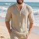 Autumn Linen Mens Long-Sleeve T-Shirt With Stand Collar And Buttons