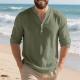 Autumn Linen Mens Long-Sleeve T-Shirt With Stand Collar And Buttons