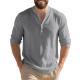 Autumn Linen Mens Long-Sleeve T-Shirt With Stand Collar And Buttons