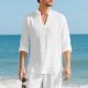 Autumn Linen Mens Long-Sleeve T-Shirt With Stand Collar And Buttons