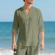 Autumn Linen Mens Long-Sleeve T-Shirt With Stand Collar And Buttons
