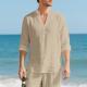 Autumn Linen Mens Long-Sleeve T-Shirt With Stand Collar And Buttons