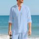Autumn Linen Mens Long-Sleeve T-Shirt With Stand Collar And Buttons