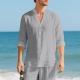 Autumn Linen Mens Long-Sleeve T-Shirt With Stand Collar And Buttons