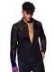 Mens New Lace-Patchwork Long-Sleeve Shirt Sexy Fashionable Statement Top