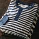 Mens Retro Henry Collar Striped Washed Cotton Long-Sleeve T-Shirt