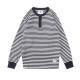 Mens Retro Henry Collar Striped Washed Cotton Long-Sleeve T-Shirt
