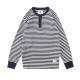 Mens Retro Henry Collar Striped Washed Cotton Long-Sleeve T-Shirt