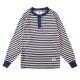 Mens Retro Henry Collar Striped Washed Cotton Long-Sleeve T-Shirt