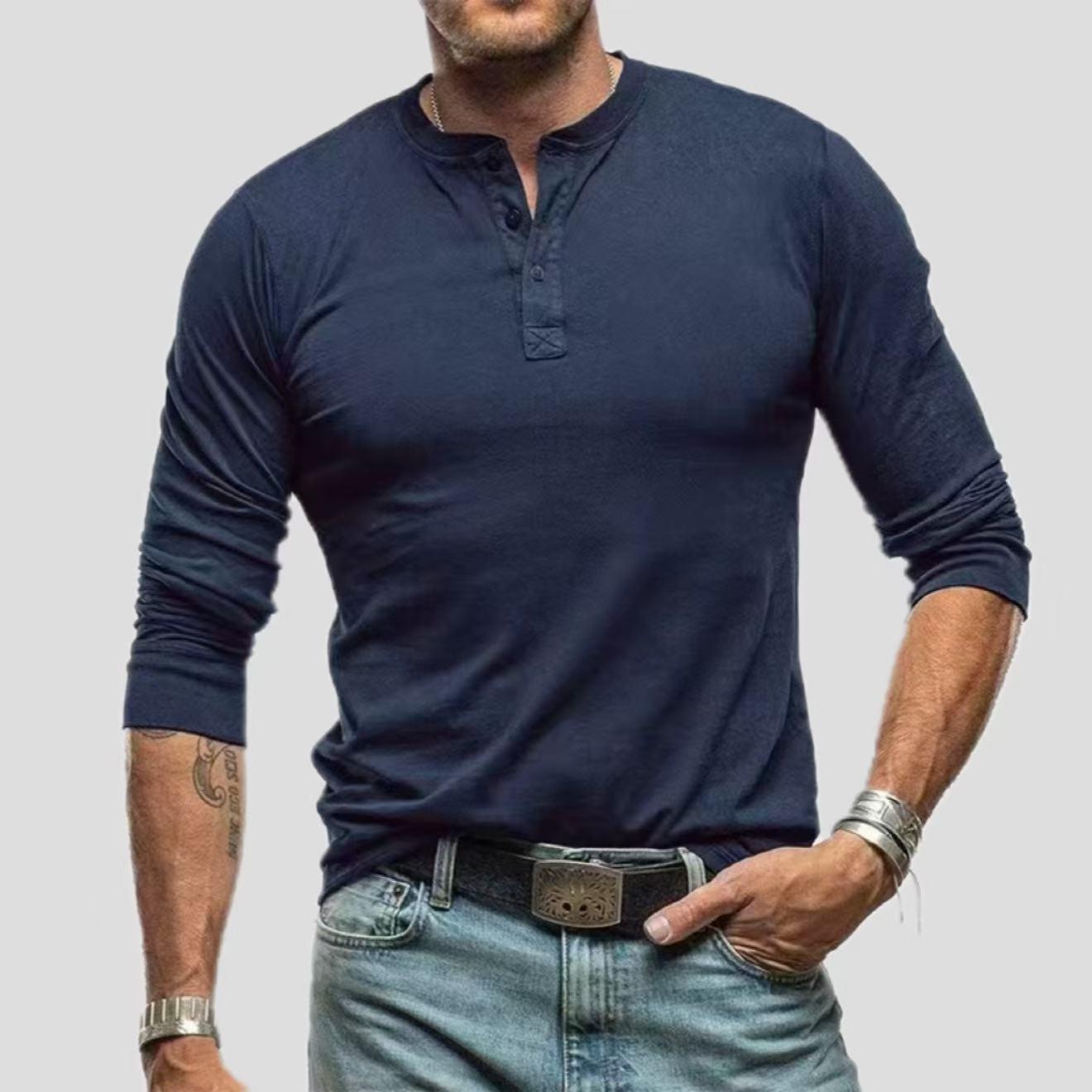 Mens Fashionable Pure Cotton Crewneck Long-Sleeve
