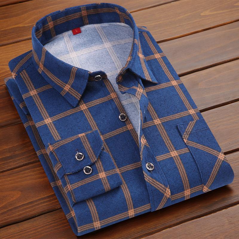 Mens Business Commute Plaid Long-Sleeve Shirt