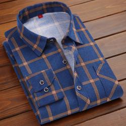 Mens Business Commute Plaid Long-Sleeve Shirt