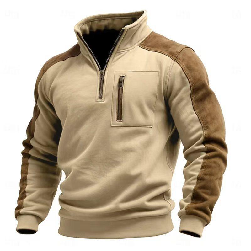 Mens Stand-Up Collar Pullover Zip-Up Sweatshirt