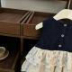 Sleeveless Vest Plaid Stitching Denim Skirt Bandage Dress Cake Dress