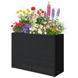 Tall Rectangular Planter With Removable Liner, Holes, PE Wicker Large Planter Box For Indoor Outdoor Plants, Black