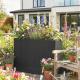 Tall Rectangular Planter With Removable Liner, Holes, PE Wicker Large Planter Box For Indoor Outdoor Plants, Black