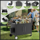 Two Doors Outdoor Grill Cart With Patio Furniture, Outdoor Grill Table With Storage,Rolling Bar Cart Outdoor BBQ Cart With  Hooks And Spice Rack For Grilling Accessories, Black