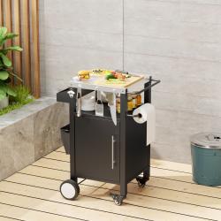 Outdoor Grill Cart With Patio Furniture, Outdoor Grill Table With Storage,Rolling Bar Cart Outdoor BBQ Cart With  Hooks And Spice Rack For Grilling Accessories, Black