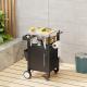 Outdoor Grill Cart With Patio Furniture, Outdoor Grill Table With Storage,Rolling Bar Cart Outdoor BBQ Cart With  Hooks And Spice Rack For Grilling Accessories, Black