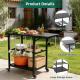 Outdoor Grill Table For Big Green Egg Style BBQ, Heavy Duty Metal Cart Prep Table With Wheels, Storage Shelf, Hooks And Removable Central Cover, Compatible With Large Big Green Egg Grill