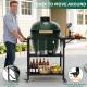 Outdoor Grill Table For Big Green Egg Style BBQ, Heavy Duty Metal Cart Prep Table With Wheels, Storage Shelf, Hooks And Removable Central Cover, Compatible With Large Big Green Egg Grill