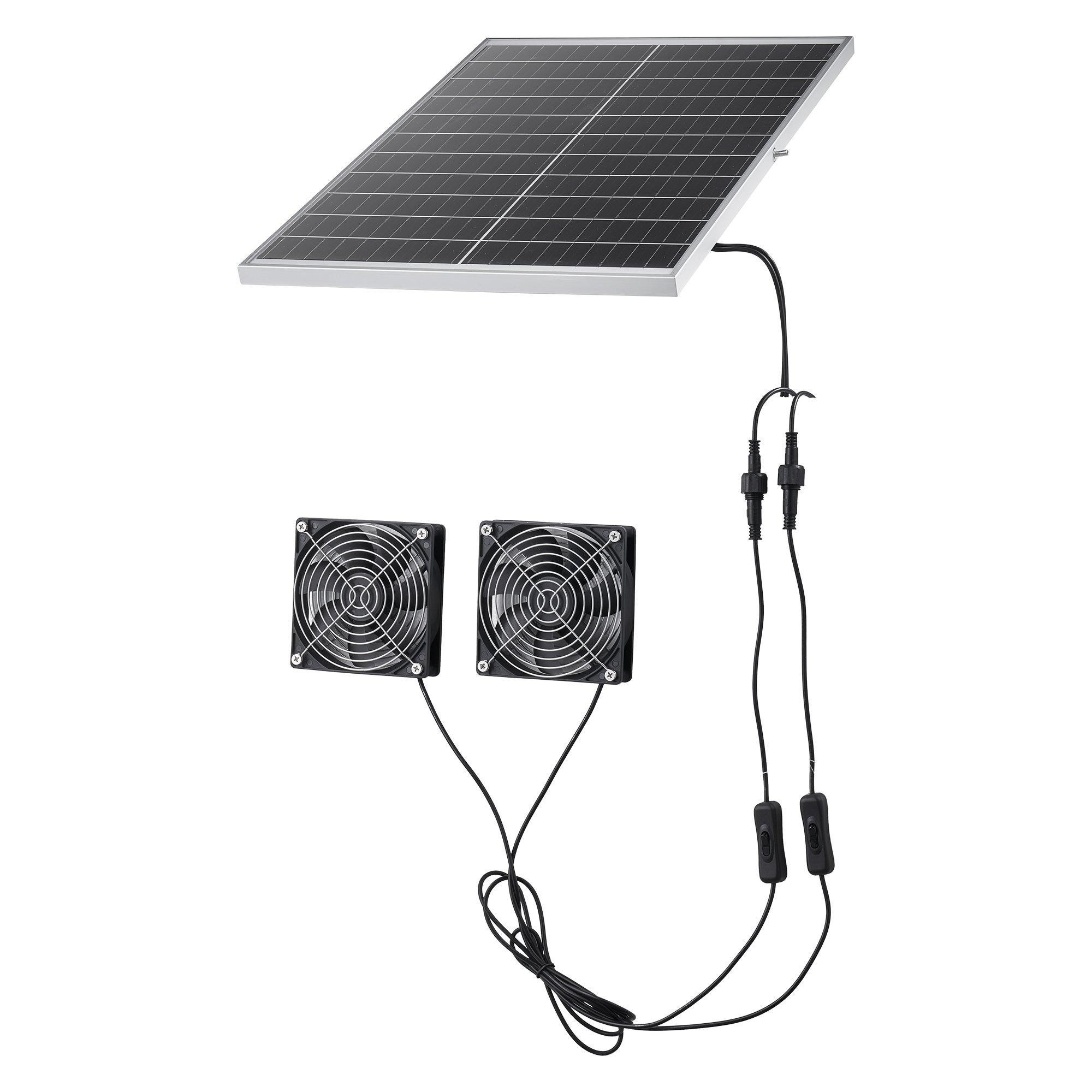 Solar Powered Fan, 30W Solar Panel With 2 Fans, Adjustable Solar Panel Angle, 2668 RPM High-Speed, Flexible Installation, Fast Air Exchange For Greenhouse, Grow Tents, Chicken Coops, Shelters