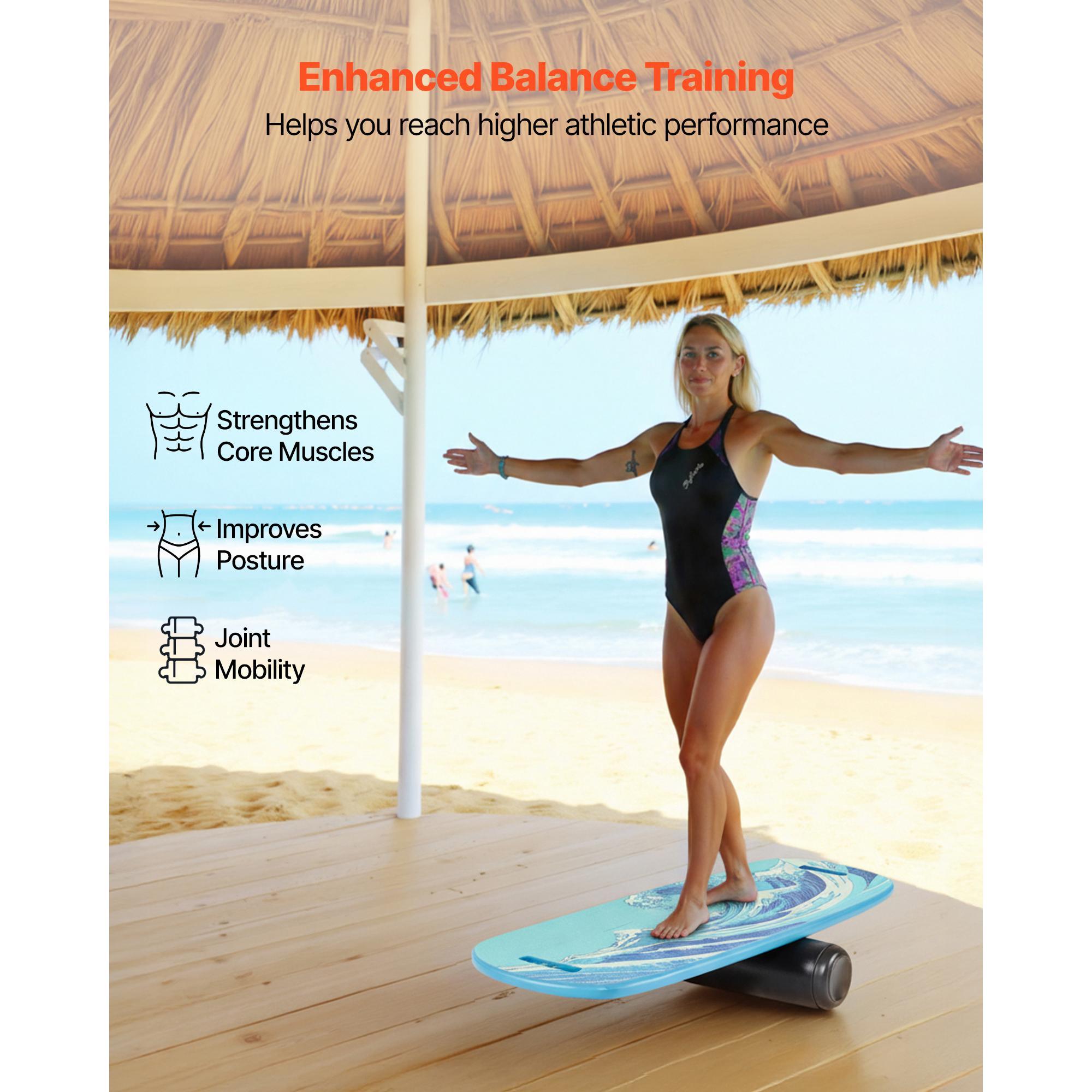 Balance Board, Wobble Board Trainer For Adults, Premium Wooden Balance Training Equipment With Roller, Magnetic Stoppers, Storage Rack, For Core Workouts, Surf Trainer & Physical Therapy, Blue