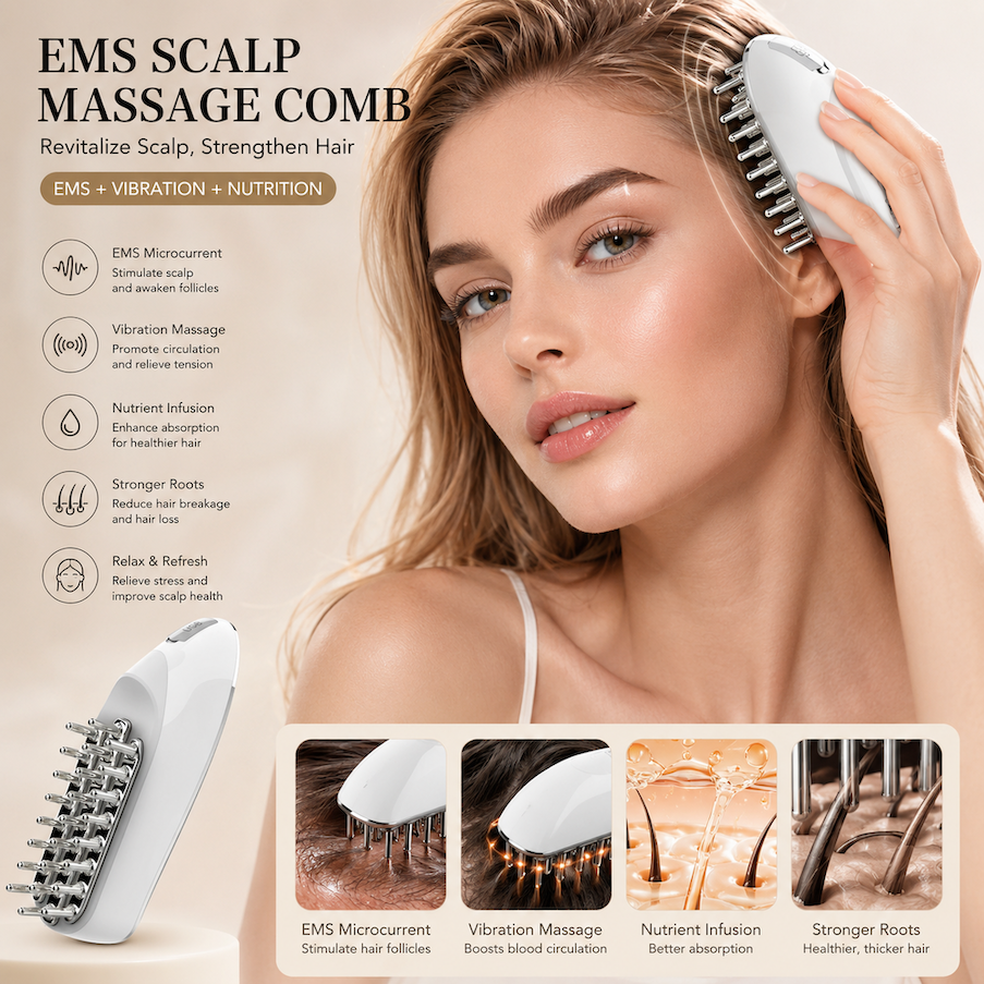 EMS Electric Vibration Head Massage Comb For Skin Care