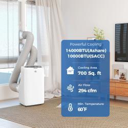  14000 BTU Portable Air Conditioner, Inverter & Dual Hose AC Unit w/ Cool, Dehumidifier, Fan, for 700 Sq. ft, Window Kit