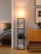 Floor Lamp Free Standing Wood 3-Tier Storage Shelf Reading Bedroom Living Room