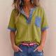 Womens Casual Loose-Fitting Patchwork Short-Sleeve Top