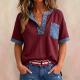 Womens Casual Loose-Fitting Patchwork Short-Sleeve Top