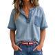 Womens Casual Loose-Fitting Patchwork Short-Sleeve Top