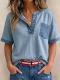 Womens Casual Loose-Fitting Patchwork Short-Sleeve Top