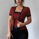 Chic Faux Two-piece Contrast-color Short-sleeve Knit Cardigan
