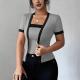 Chic Faux Two-piece Contrast-color Short-sleeve Knit Cardigan