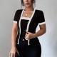Chic Faux Two-piece Contrast-color Short-sleeve Knit Cardigan