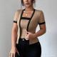 Chic Faux Two-piece Contrast-color Short-sleeve Knit Cardigan