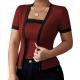 Chic Faux Two-piece Contrast-color Short-sleeve Knit Cardigan