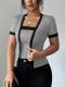 Chic Faux Two-piece Contrast-color Short-sleeve Knit Cardigan