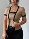 Chic Faux Two-piece Contrast-color Short-sleeve Knit Cardigan