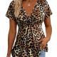 Summer Casual Leopard Print Cross-Tie V-Neck Short