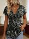 Summer Casual Leopard Print Cross-Tie V-Neck Short