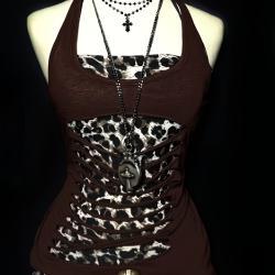 Spliced Leopard-Print Halter Camisole Bodycon Top